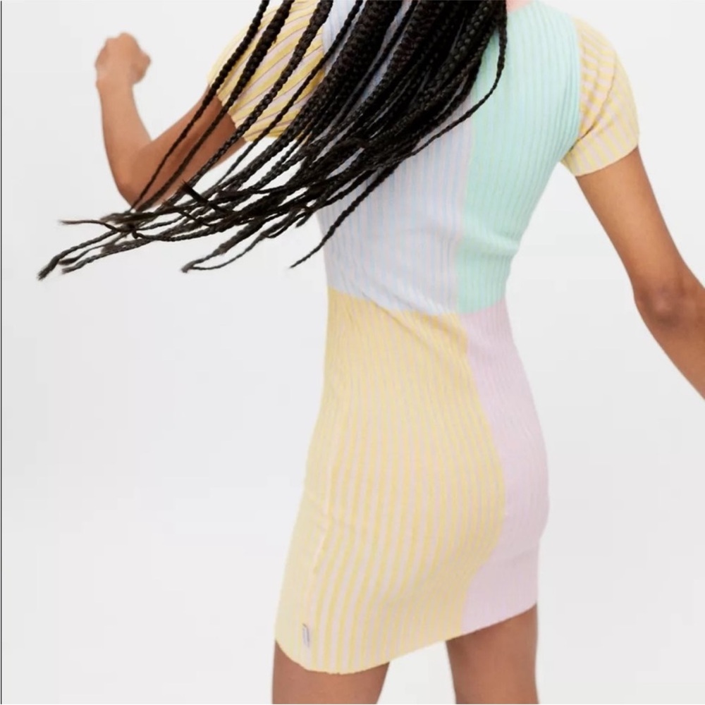 Pastel Colorblock Ribbed Knit Mini Dress - Multicolor - Picture 3 of 12